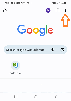 Image of Chrome Android menu