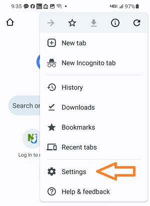 Image of Chrome Android Settings option