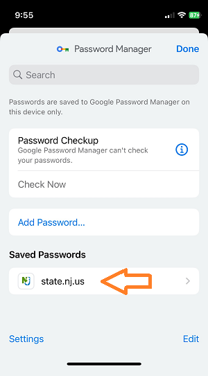 Image of Chrome iOS saved ID and password item