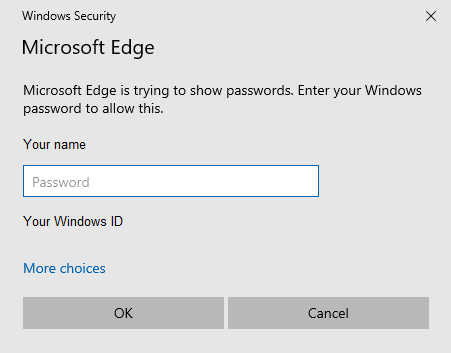 Image of Edge operating system password prompt