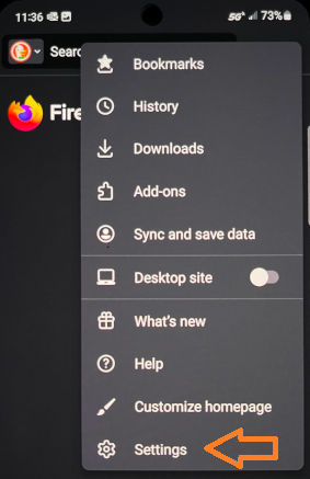 Image of Firefox Android Settings menu option
