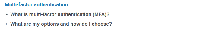 Image of multi-factor authentication section 'my account' page