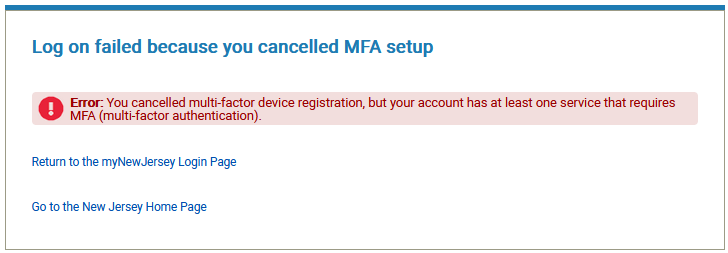 Image of second factor cancelled registration