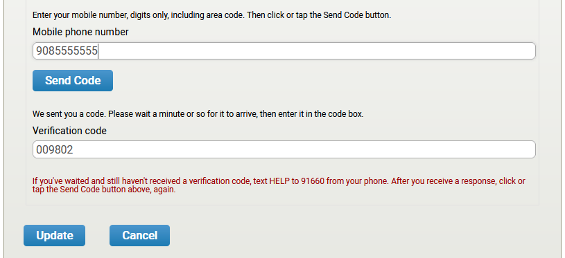 Image of entering SMS text message verification code during login when you have a service that requires MFA