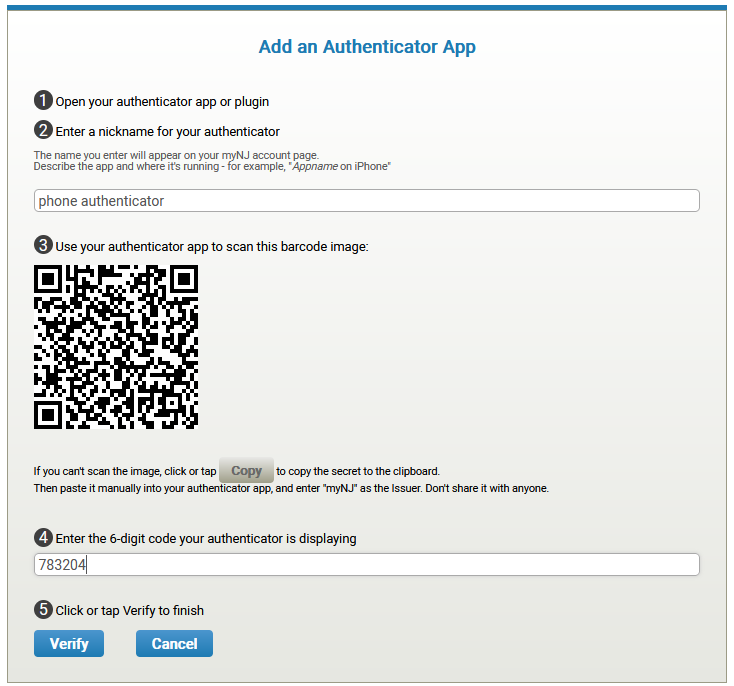 Image of registering authenticator app during login when you have a service that requires MFA